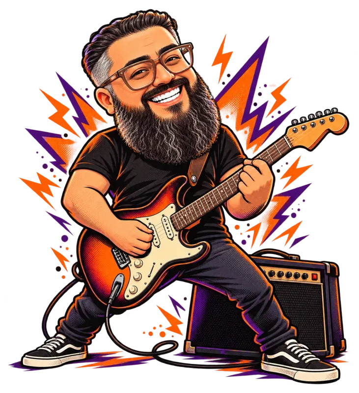 Thizzy, em estilo HQ, tocando guitarra